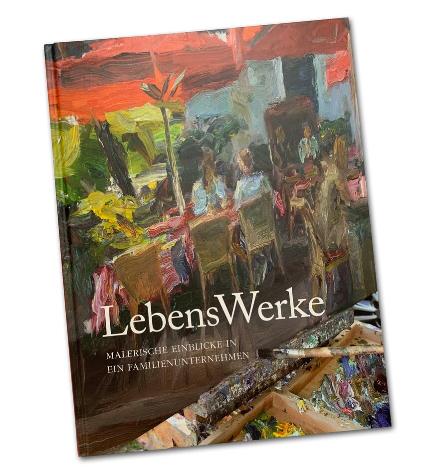 Cover des Kunstbuches "Lebenswerke" mit der Bezeichnung: Malerische Einblicke in ein Familienunternehmen